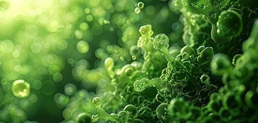 Utilizing algae in wastewater treatment to purify water and produce biofuels. Algal biotechnology, solid color background