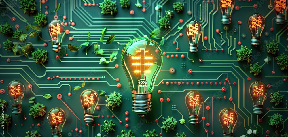 Poster reduction of energy consumption in public and private sectors, solid color background