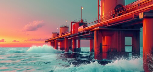 Dynamic tidal power infrastructure, solid color background - obrazy, fototapety, plakaty