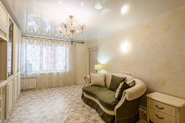 standard interior apartment. living room with sofa