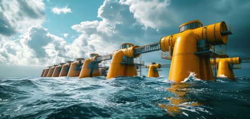 Tidal energy converters operating in coastal waters, solid color background - obrazy, fototapety, plakaty