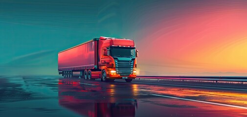 Technologies for efficient and sustainable freight and logistics, solid color background - obrazy, fototapety, plakaty