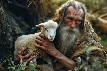 Sacrificial Jesus lamb god surrendered. Parable religious. Generate Ai
