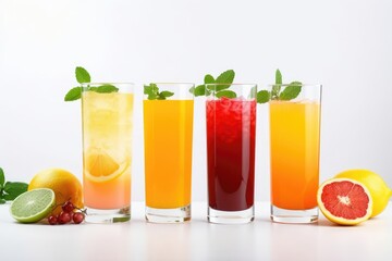 Set of different fresh smoothies in glass on white background