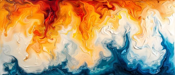  An abstract image featuring a vibrant palette of blues, oranges, yellows, reds, whites, and blues