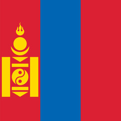Mongolia flag - solid flat vector square with sharp corners.