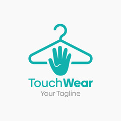 Illustration Vector Graphic Logo of Touch Wear. Merging Concepts of a Hanger Fashion and Hand Touch Shape. Good for Fashion Industry, Business Laundry, Boutique, Garment, Tailor and etc