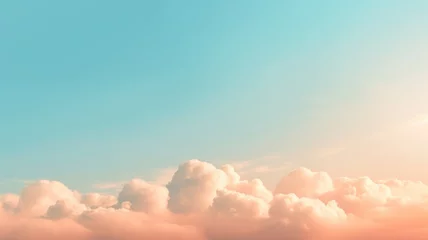 Fototapeten Beautiful sky on colorful gentle light day background. Sunny and fluffy clouds with pastel tone and idyllic orange teal color backdrop. Picturesque generative ai © Summit Art Creations