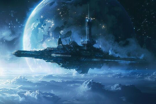 Cosmic Lullaby Tranquil Space Station Orbiting a Dreamy Planet, Digital Art Space Sanctuary Theme