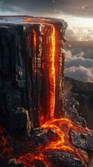 Stone slab splits, molten lava seeps through, creating an epic and intense scene