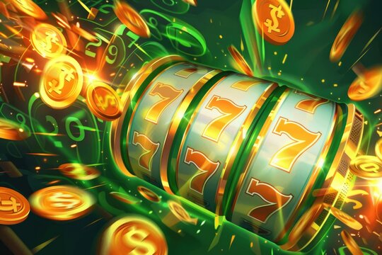 A cartoon 3-reel slot displaying white 9s on green, surrounded by swirling golden coins