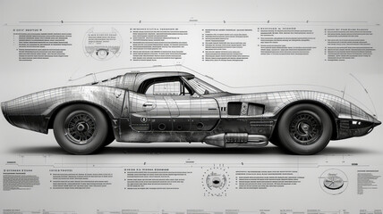 a detailed engineering blueprint of the 1970 batmobile,generative ai