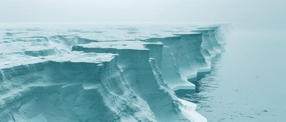  A big fissure on a frozen edge overlooking a broad sea - obrazy, fototapety, plakaty