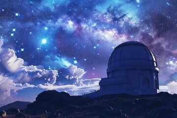 Galactic Observatory Stargazing at the Edge of the Universe, Digital Illustration - obrazy, fototapety, plakaty