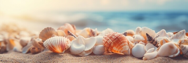 Seashells on the shore - obrazy, fototapety, plakaty