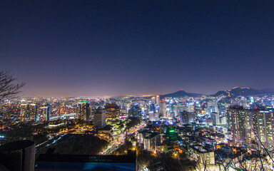 night view of the cityscape in Seoul, South Korea. 