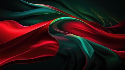 The abstract picture of the two colours of red and green colours that has been created form of the waving shiny smooth satin fabric that curved and bend around in this beauty abstract picture. AIGX01. - obrazy, fototapety, plakaty