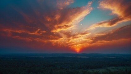 Fototapeta na wymiar Vibrant fantasy panoramic sunset sky - Gradient rich colors - beautiful summer sunset or sunrise sky. AI generated
