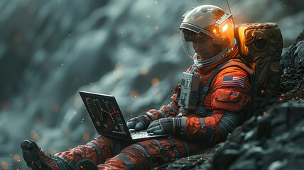 realistic superLaptop computer in space,Astronauts,generative ai