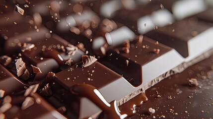 Broken chocolate close-up. Generative AI - obrazy, fototapety, plakaty