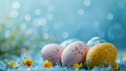 Fototapeta na wymiar Easter card with egg on wooden background, Generative AI,