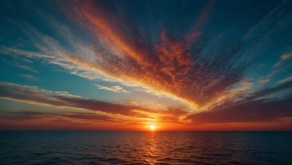 Fototapeta premium Vibrant fantasy panoramic sunset sky - Gradient rich colors - beautiful summer sunset or sunrise sky. AI generated