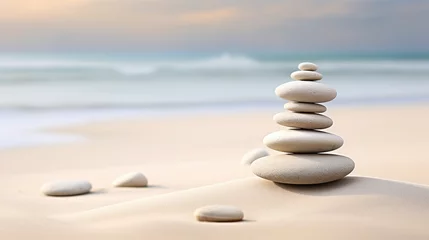  Zen concept, meditative elements - arranged stones, sand patterns, balance and harmony, © neirfy