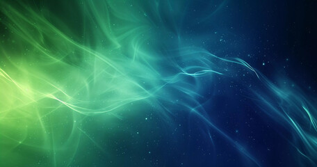 Sparkling blue green Wave Abstract. Smooth horizontal blue green wave neon light line and particle background. horizontal Tech banner design.