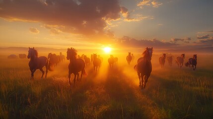 Fototapeta na wymiar A group of galloping horses