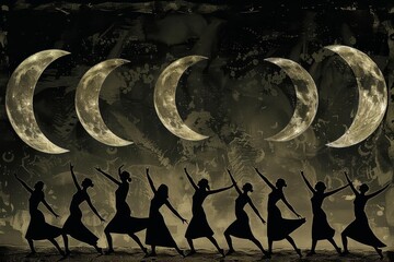 Lunar Ballet - Digital Art of Moon Phases with Dancers Embodying Each Stage