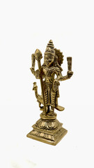 Fototapeta na wymiar statue of hindu god of war who is the son of lord shiva with his animal, a peacock isolated in a white background