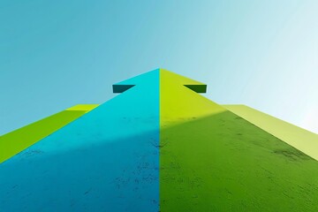 Lush green and vibrant blue arrow pointing upwards towards a clear sky, symbolizing growth, success, and positive momentum in a minimalist yet impactful digital illustration