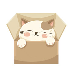 Cute cat looking out of cardboard box illustration