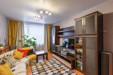 standard interior apartment. living room with sofa