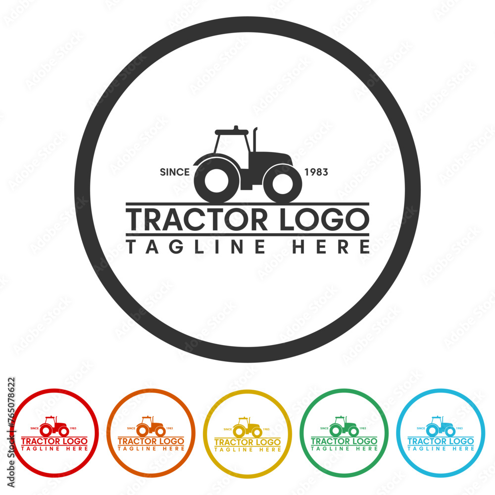 Poster tractor logo icon. set icons in color circle buttons