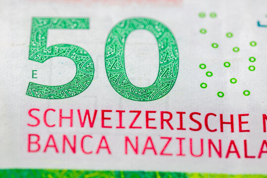 CHF money banknotes, detail photo of swiss franc