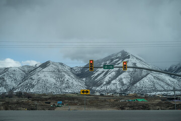 Road Sign SR-198 Spanish Fork Utah Winter Construction Site Area 2024
