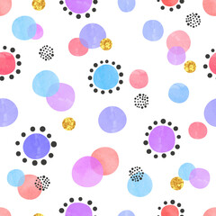Abstract celebration background with colorful circles. Vector seamless dotted pattern - 765079411