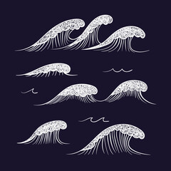 Sea waves set. Hand drawn water vector illustration - 765079429