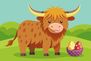 Obraz na płótnie Canvas Highland Cow Easter Clipart 