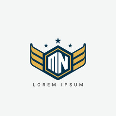 Obraz premium Alphabet letter MN, NM, M, N logo hexagon shape concept with wings ornament silhouette 2