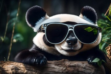 Baby panda with cute sunglasses