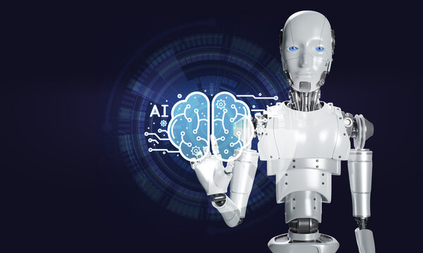 Futuristic robot presenting ai brain concept