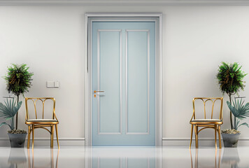 A light blue door in the waiting room