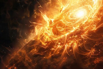 Solar Flares Dynamic Sun with Erupting Solar Flares and Cosmic Energy, Digital Painting