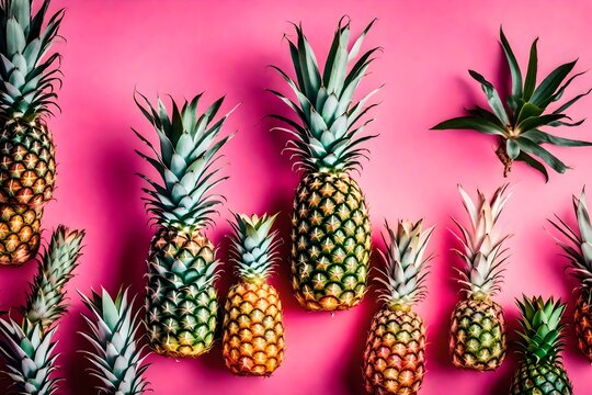 Colorful pineapple on a pink background