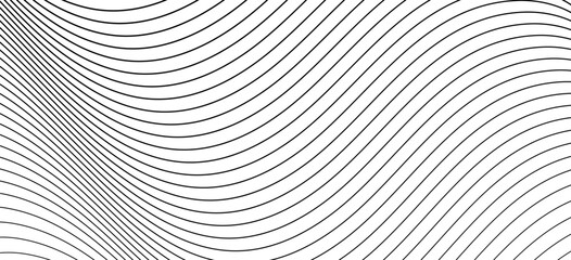 Pattern with striped swirl waves drawn in ink. Vector illustration of diagonal curved lines. Wallpaper with black wavy lines. Abstract geometric background with monochrome water surface texture.