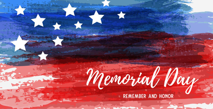 USA Memorial day background. Abstract grunge brushed flag of United States of America with handwritten modern calligraphy text.