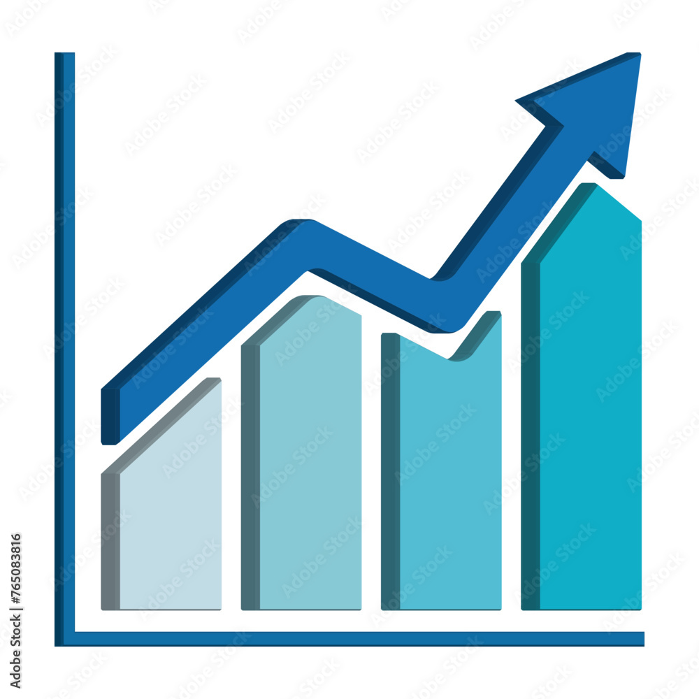 Poster business growth chart with arrow 3d. vector graph symbol on transparent background.