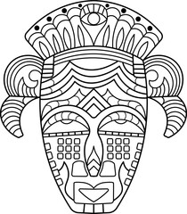 Ethnic tribal mask. Zen art. Hand-drawn.  Coloring book page.Vector illustration.